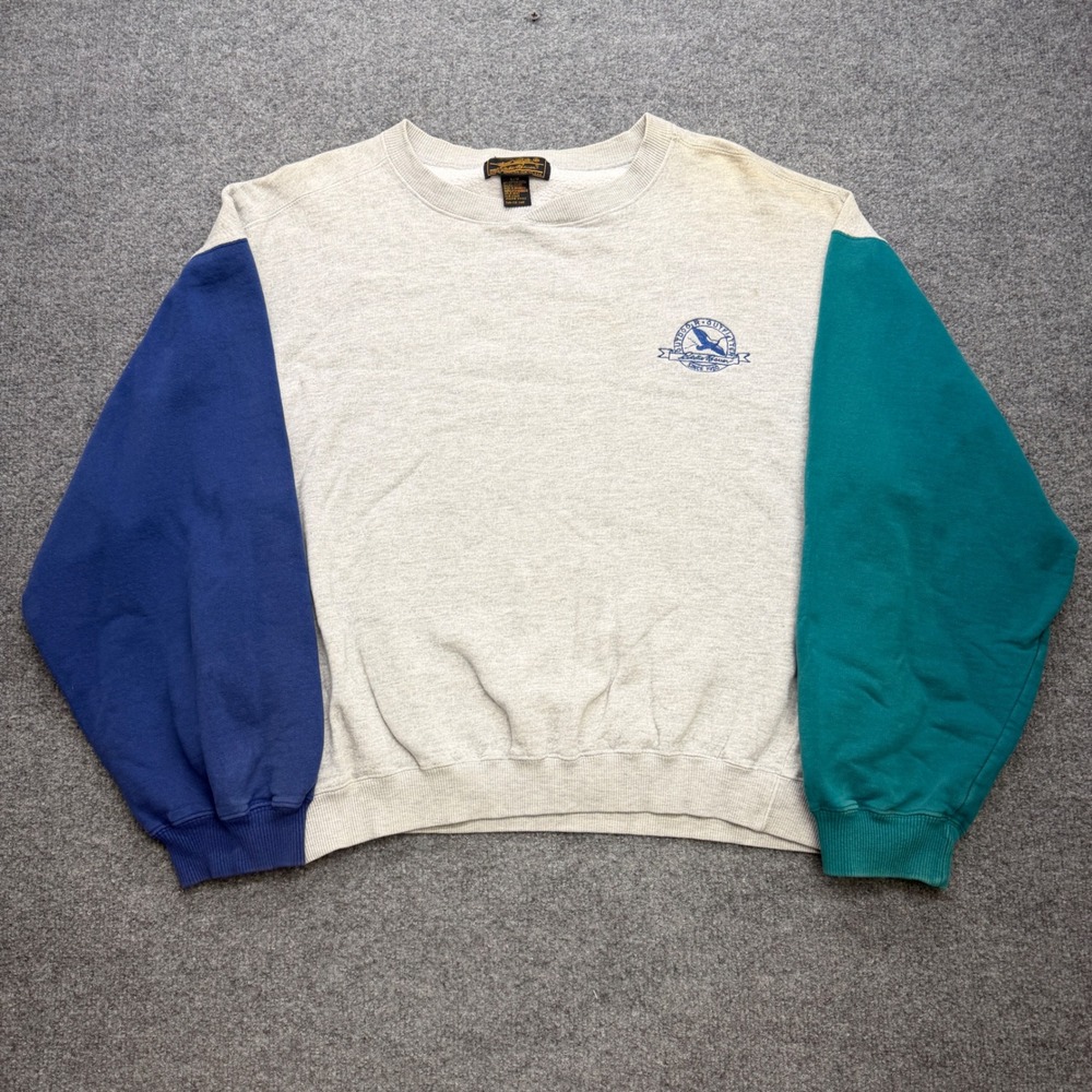 Vintage Eddie Bauer Colorblock Sweatshirt Mens Large Gray Teal Blue Crewneck